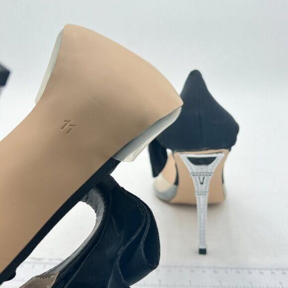 Black Pointed Toe High Heels Ankle Strap Bow Clear Pumps D'Orsay Shoe Dress Wear - Picture 5 of 6